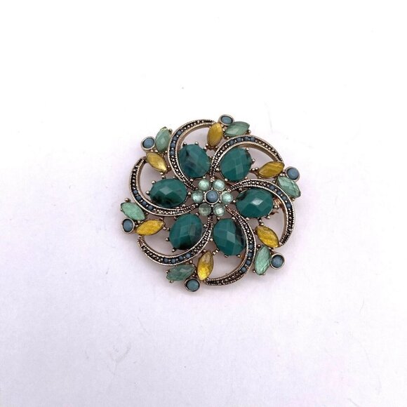 Liz Claiborne Brooch Pin Multicolor Flower Gold Tone - Picture 1 of 3